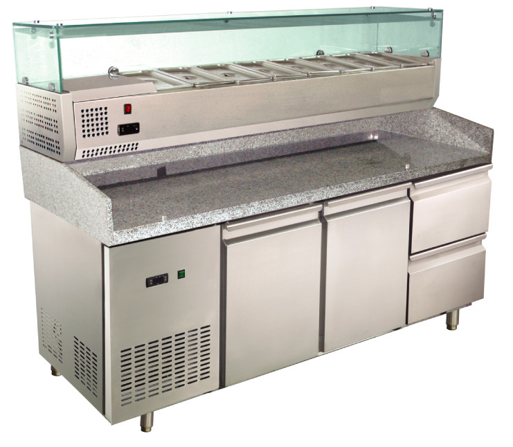 Granietcountertop het Bereik van het Pizzageval in Ijskastdiepvriezer met bereidt Eenheid, 380L+65L voor